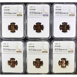 6 LINCOLN CENTS NGC PF-67 RD