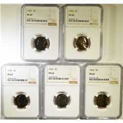 5 1962 JEFFERSON NICKELS NGC PF-67