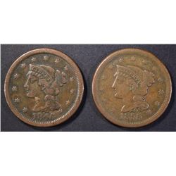 1846 & 55 LARGE CENTS, VF/XF