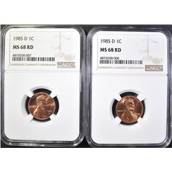 2-1985-D LINCOLN CENTS, NGC MS-68 RED