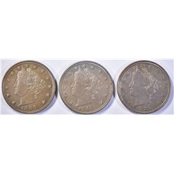 (3) 1883 LIBERTY HEAD NICKELS  CH BU
