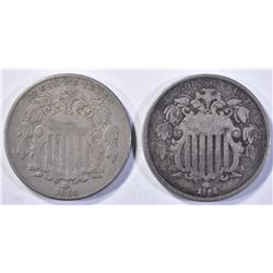 (2) SHIELD NICKELS  1866 WITH RAYS  F/VF &
