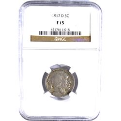 1917-D BUFFALO NICKEL, NGC FINE-15