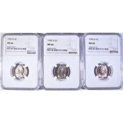 (3) 1950-D JEFFERSON NICKELS NGC MS 66