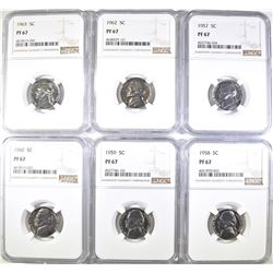 6 JEFFERSON NICKELS NGC PF-67