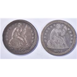(2) DIMES: 1841-O LIBERTY SEATED DIME F,