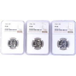 (3) 1964 QUARTERS NGC PF 68
