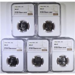 (5) 1966 SMS QUARTERS NGC MS-67