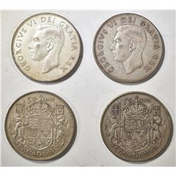 4-1950 CANADIAN HALF DOLLARS, NO DESIGN