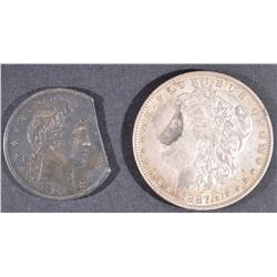1887-O MORGAN DOLLAR AU & 1904 BARBER HALF XF