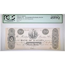 1833 $20 BANK OF AUGUSTA, GA PCGS 45 PPQ