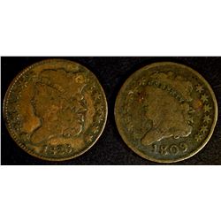 1809 VG & 1826 FINE HALF CENTS
