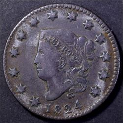 1824 MATRON HEAD LARGE CENT XF