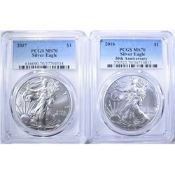 2016 & 2017 AMERICAN SILVER EAGLES, PCGS MS-70