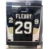 Image 1 : MARC ANDRE FLEURY SIGNED PENGUINS (34" X 42") FRAMED JERSEY (AJ SPORTSWORLD COA)