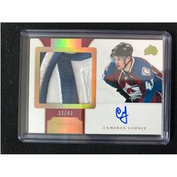 2012 PANINI #137 CAMERON GAUNCE GAME WORN MATERIAL & AUTOGRAPHED HOCKEY CARD