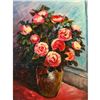 Image 1 : 20thc Oil on Canvas Impressionist Painting, Still Life, Pink Roses