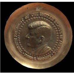 President John F Kennedy Brass Commemorative Decorator Plate Plaque 1960's JFK