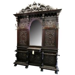 Late 19thc Carved Walnut Italian Renaissance Halltree