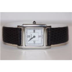 Authentic Tiffany & Co. Women's Sterling Silver Square Watch With Leather Strap