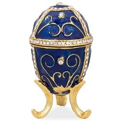 Golden Vines Blue Enamel Jeweled Royal Inspired Russian Egg 3.25 Inches