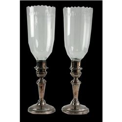 Regency Silver Plate Crystal Hurricane Lamps
