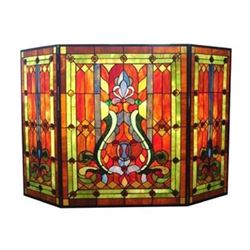 Tiffany-glass Victorian 3pcs Folding Fireplace Screen 44" Wide