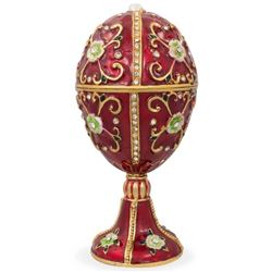 Green Flowers on Red Enamel Royal Inspired Russian Egg