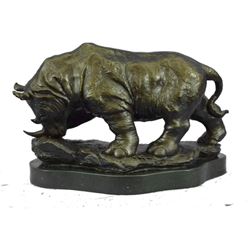 African Rhino Bronze Metal Rhinoceros Sculpture 9" x 14"