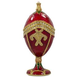 Crystals Monogram on Red Enamel Jeweled Royal Inspired Russian Egg 5.5 Inches