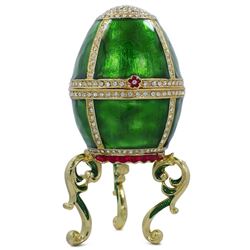 Green Enamel Jeweled Royal Inspired Russian Egg 5.5 Inches