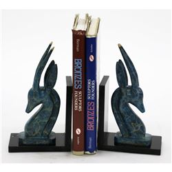Impala Gazelle Antelope Bronze Metal Bookend Sculpture on Marble (Pair) 10" x 6"