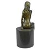 Image 10 : Art Deco Bronze Sculpture of Nude Girl Sitting on Black Marble Base 10.5" x 4"