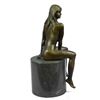 Image 11 : Art Deco Bronze Sculpture of Nude Girl Sitting on Black Marble Base 10.5" x 4"