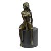 Image 1 : Art Deco Bronze Sculpture of Nude Girl Sitting on Black Marble Base 10.5" x 4"