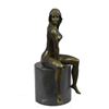 Image 3 : Art Deco Bronze Sculpture of Nude Girl Sitting on Black Marble Base 10.5" x 4"