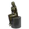 Image 8 : Art Deco Bronze Sculpture of Nude Girl Sitting on Black Marble Base 10.5" x 4"