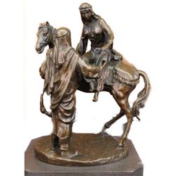 Large Arabian Man Helping his wife Bronze Marble Base Sculpture Statue by Barye