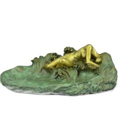 Art Noveau Nude Female Figure on Bronze Soap Dish / Ashtray / Key Holder 2" x 10"