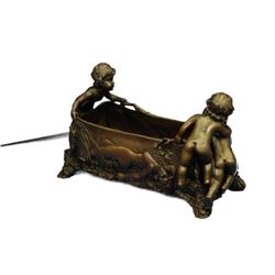 Signed Original Bronze Cherubim Planter Vase Container 6.5" x 12"