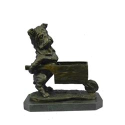 Pug or Bulldog Pushing a Wheelbarrow - Bronze Planter or Dish 12" x 12"