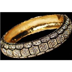 Bangle Bracelet Hinged Honeycomb Design Paved with Crystals