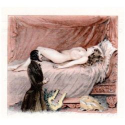 Nude Blonde Girl Divan Sofa Lyre Music Paul E. Becat Vintage Art Print ~matted