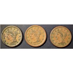 1851, 1853 & 1854 LARGE CENTS  XF