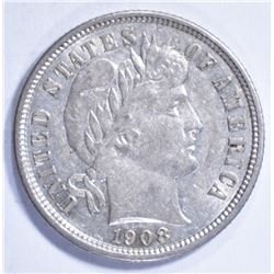 1908-S BARBER DIME, CH AU