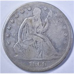 1869 SEATED HALF DOLLAR VG