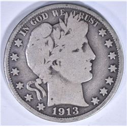 1913 BARBER HALF DOLLAR VG