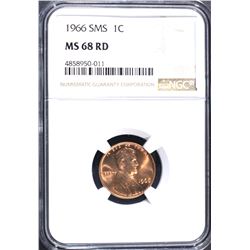 1966 SMS LINCOLN CENT NGC MS-68 RD
