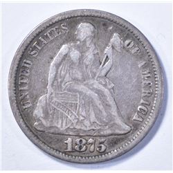 1875-CC SEATED LIBERTY DIME XF