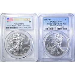 2016 & 2012-W SILVER EAGLES PCCGS MS-70